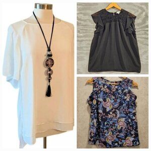 Lot Of 3 Short Sleeve Round Neck Lightweight Boxy Blouses SZ Med